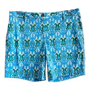 TALBOTS Women's 10 Short Ikat Pattern Turquoise Blue Green Zipper 34 x 7 Cotton